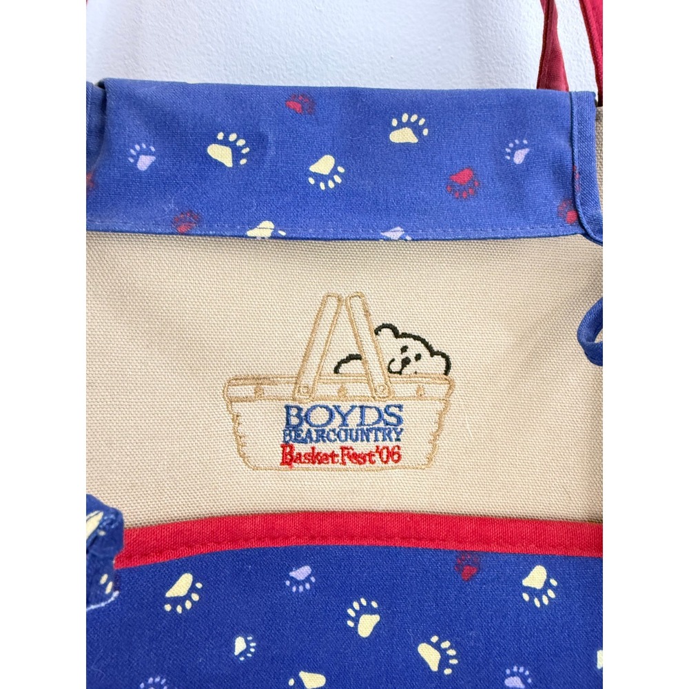 Boyds Bearcountry Basket Fest 06 Canvas Tote Bag Red Paw‎ Print Handles - Picture 4 of 9